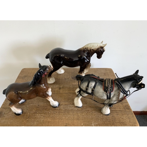 20 - Three large ceramic heavy horse ornaments, one Melba ware