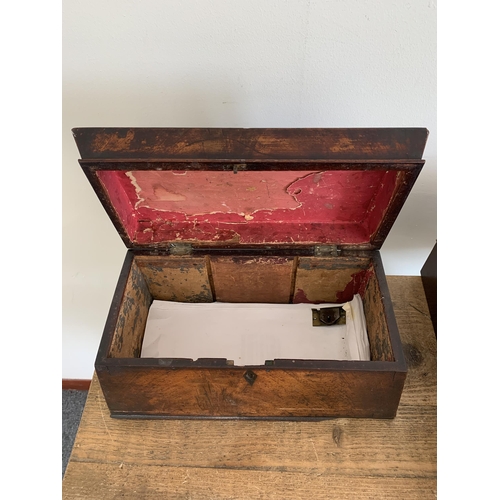 30 - A vintage mahogany writing slope with 'Remy Martin Cognac' red leather interior plus an antique form... 