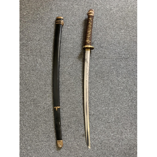 335 - A WW2 Japanese Katana in scabbard (possible rebound handle, ring loop missing on scabbard)