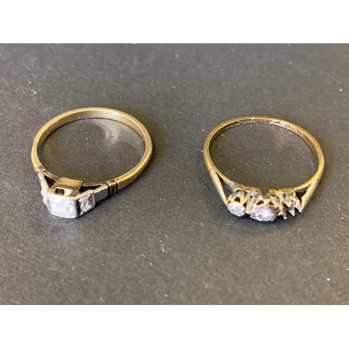 107 - A 9ct gold and platinum diamond set ring, approx. size O 1/2 (one diamond missing) plus a yellow and... 