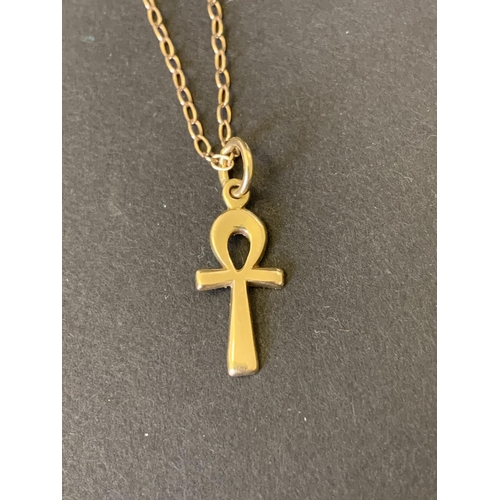 109 - An Egyptian gold Ankh on chain, mark on Ankh for .750 (18ct), chain not obviously marked, Ankh weigh... 