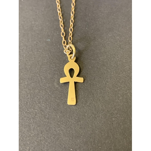 109 - An Egyptian gold Ankh on chain, mark on Ankh for .750 (18ct), chain not obviously marked, Ankh weigh... 