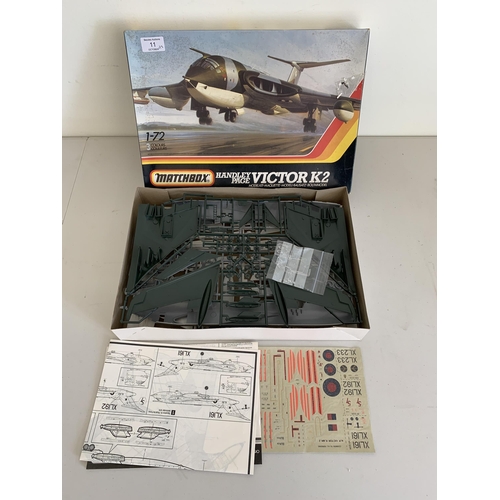 11 - Matchbox 'Handley Page Victor KZ' model kit plus two Airfix kits, RAF Red Arrows Hawk and Bristol Be... 