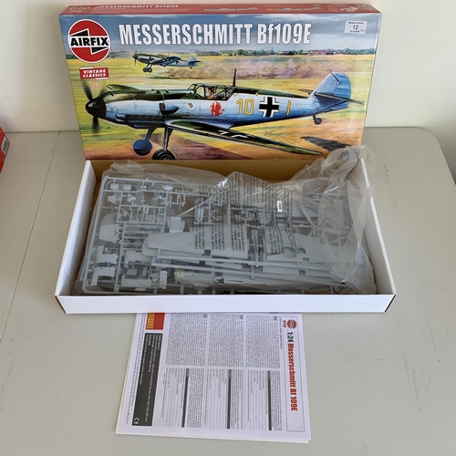 12 - Airfix 1:24 scale Supermarine Spitfire Mk.V6 No.A12005A model kit plus a Messerschmitt BF109E kit No... 