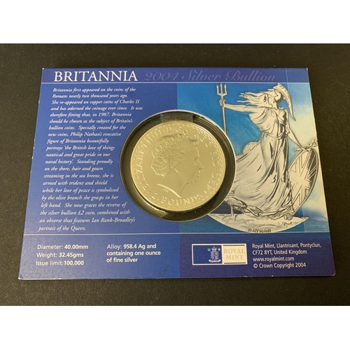 127 - A cased 2004 Royal Mint Britannia two pound coin, one ounce of fine silver