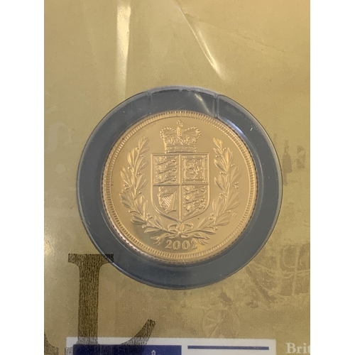 129 - A 22ct gold 2002 Queens Golden Jubilee issue Royal Mint full sovereign, sealed in its Royal Mint cle... 