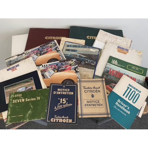 148 - A selection of vintage car brochures and mechanics books including Citroen circa 1950, 1960's and 70... 