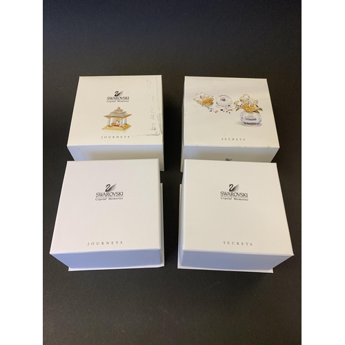 155 - Two boxed Swarovski crystal 'Journeys' and Memories plus two boxed miniature clocks