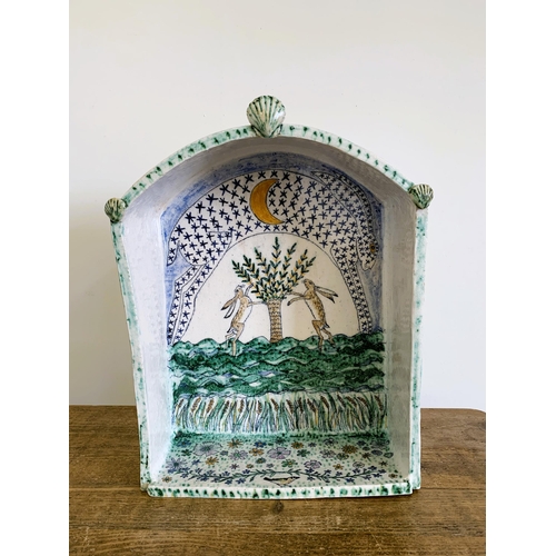 179 - A large ceramic hand painted domed shelf by Georgina Warne initialled and dated 2011 on base, approx... 