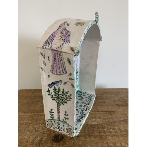 179 - A large ceramic hand painted domed shelf by Georgina Warne initialled and dated 2011 on base, approx... 