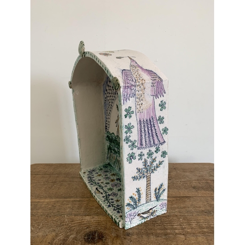 179 - A large ceramic hand painted domed shelf by Georgina Warne initialled and dated 2011 on base, approx... 