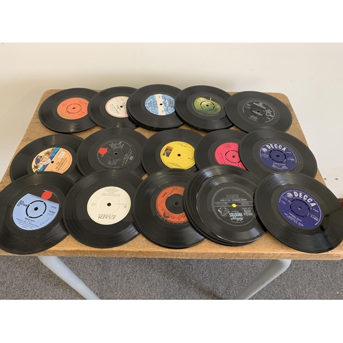 211 - A tin of vintage 45 singles, 1960's to 1980 including five Beatles plus two mono twin track cine tap... 