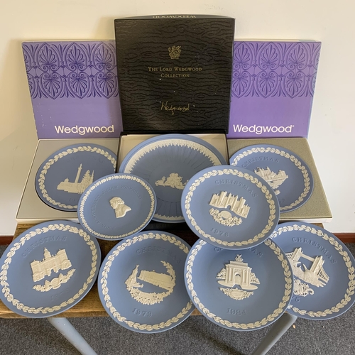 233 - Eleven boxed Wedgwood Blue Jasper Christmas plates, late 1960's through 1970's plus other boxed and ... 