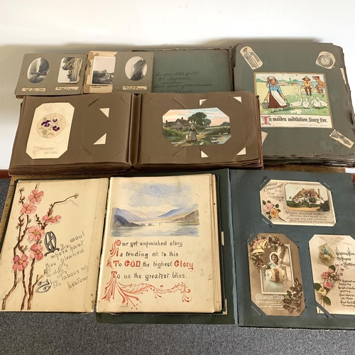 292 - Two early 20th Century postcard albums and contents together with a 'scraps' album, a small photogra... 