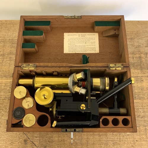 303 - A late Victorian J Swift & Son London Portable  Histological Microscope circa 1899, Patent No.24960,... 