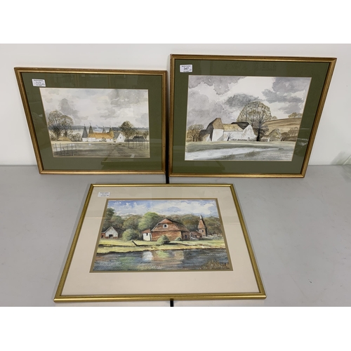 347 - Thelma Miller, framed and glazed watercolour 'Village in Kent', unsigned but annotated on reverse, 1... 