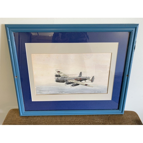 354 - A watercolour of a Lancaster bomber, signed lower right Ron Brooks, 15 1/2