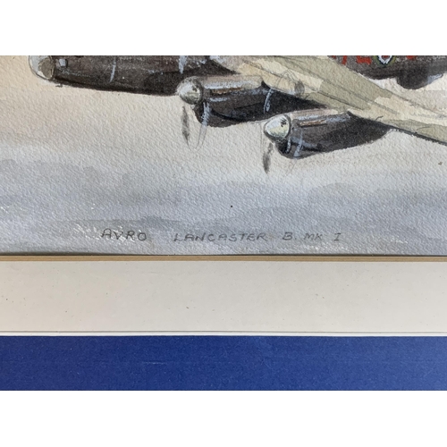 354 - A watercolour of a Lancaster bomber, signed lower right Ron Brooks, 15 1/2