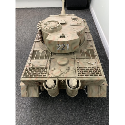 81 - A scale model Tiger radio controlled tank with metal base and plastic top, marked to base 'Alex Shia... 