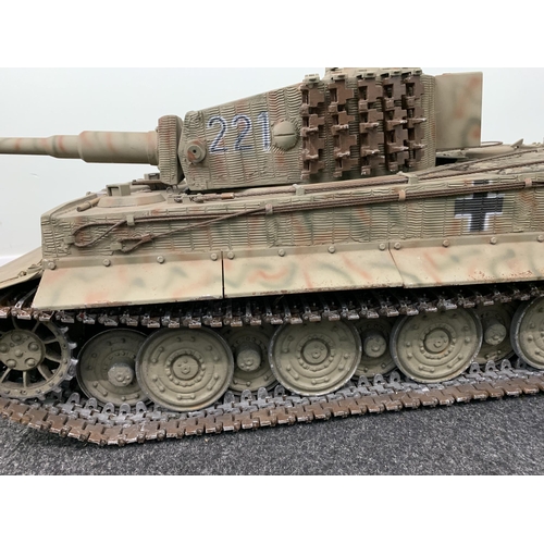 81 - A scale model Tiger radio controlled tank with metal base and plastic top, marked to base 'Alex Shia... 