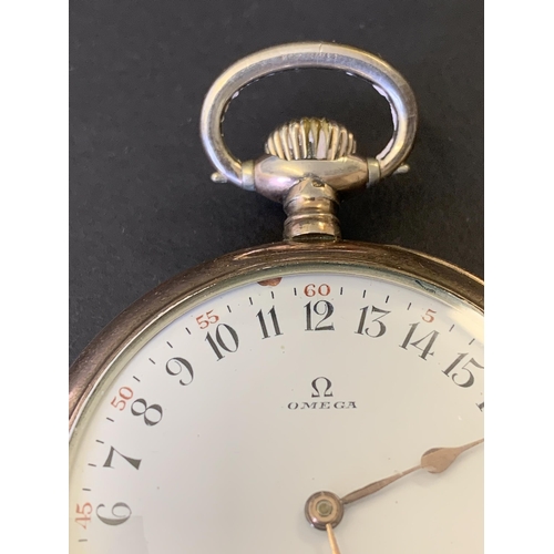 94 - A vintage and unusual Omega 800 grade silver pocket watch with 24 hour enamel dial with second hand ... 