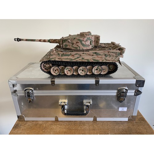 21 - A very heavy metal constructed Mato Toys MA1020 radio controlled Tiger tank, home hand painted in ca... 