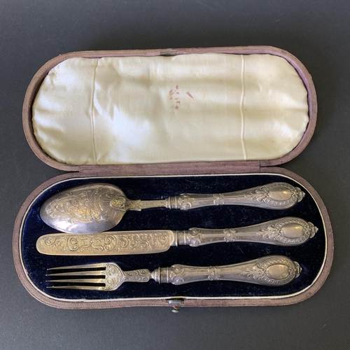 121 - A cased set of silver flatware all in the same pattern but each marked differently, the spoon is She... 