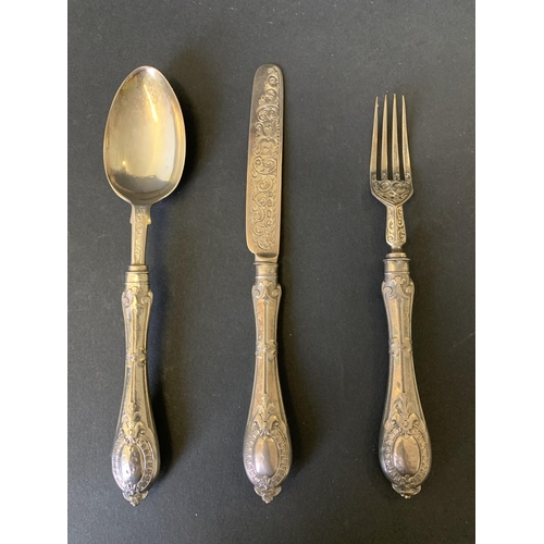 121 - A cased set of silver flatware all in the same pattern but each marked differently, the spoon is She... 