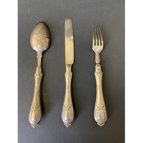 121 - A cased set of silver flatware all in the same pattern but each marked differently, the spoon is She... 