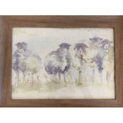 15 - Four various sized mirrors on easel frames decorated with moulded flowers plus a sheep picture