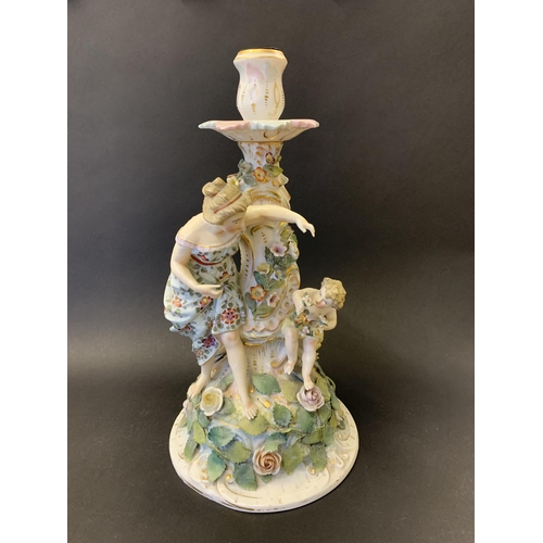 205 - A 19th Century Sitzendorf porcelain figural lamp base, flower encrusted, approx. 12