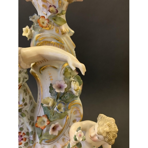 205 - A 19th Century Sitzendorf porcelain figural lamp base, flower encrusted, approx. 12