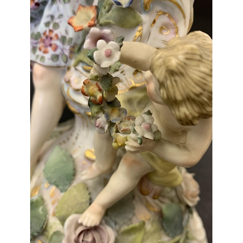 205 - A 19th Century Sitzendorf porcelain figural lamp base, flower encrusted, approx. 12