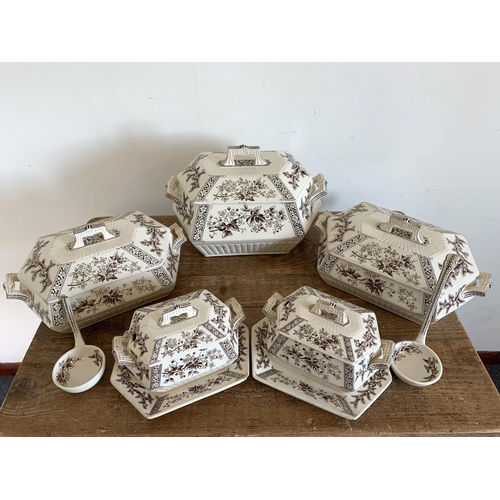 209 - A selection of Victorian various sized tureens 'Flora' pattern, marked B & B on base (a few hairline... 