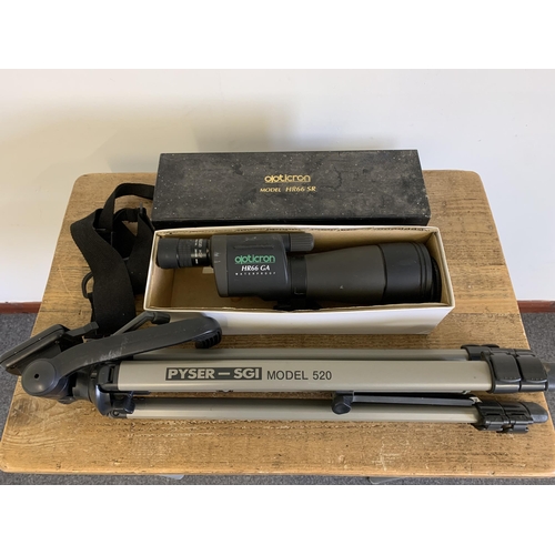 222 - A boxed Opticron HR66 GA spotting scope with tripod stand, clear optics (signs of use and storage, d... 