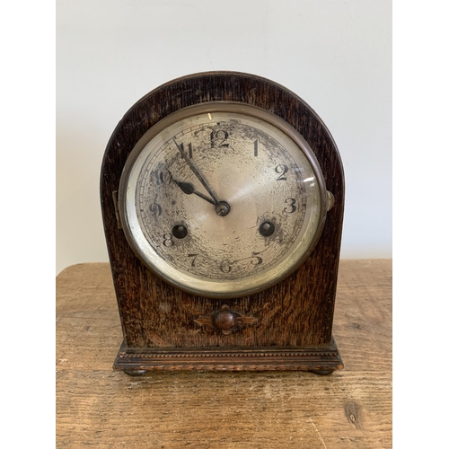 43 - A vintage wooden shoe cleaning box plus a small wood chiming mantel clock