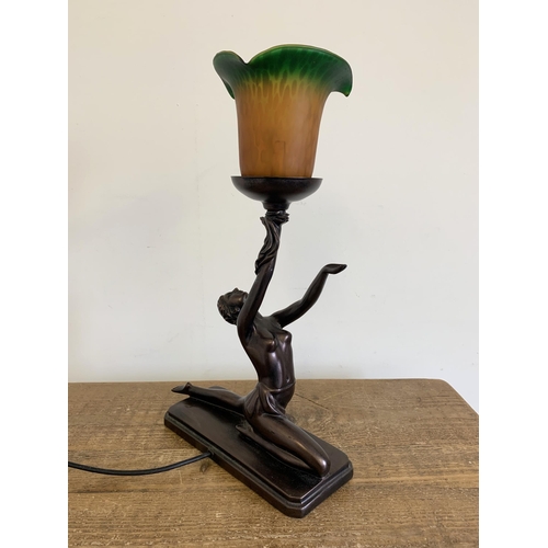 58 - A vintage resin Art Deco style semi clad lady table lamp with glass shade, marked 'Rosa' approx. 17 ... 