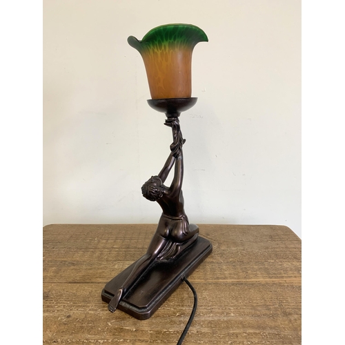 58 - A vintage resin Art Deco style semi clad lady table lamp with glass shade, marked 'Rosa' approx. 17 ... 