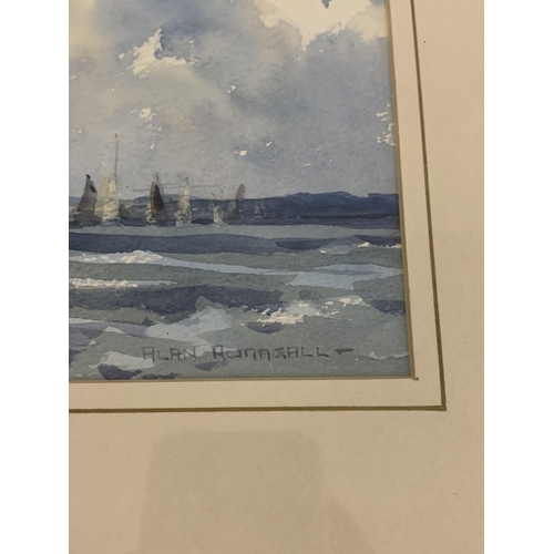 421 - Alan Runagall, a member of the Wapping Group of Artists, framed and glazed watercolour 'Barge Race o... 