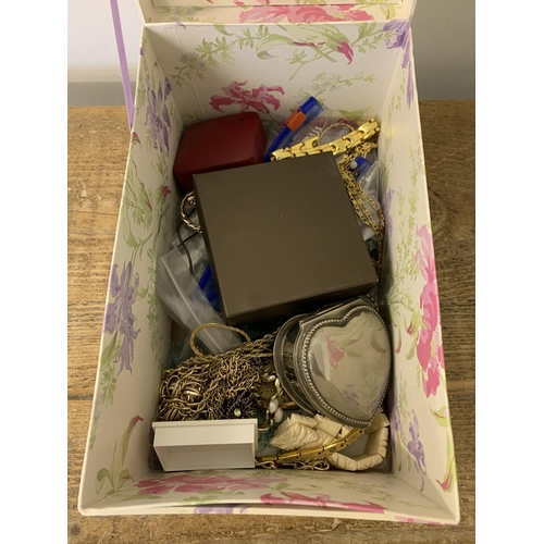 134 - A box of mixed costume jewellery etc