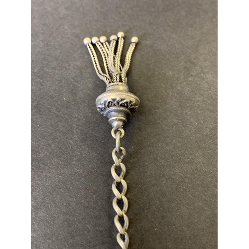 156 - A vintage hallmarked silver pocket watch chain with tassel end, marks on each link, approx. 17 1/2