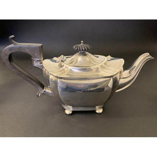 159 - A hallmarked silver three piece tea set, Birmingham 1912, maker Joseph Gloster Ltd, total weight app... 