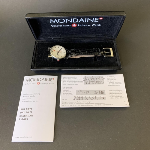 173 - A boxed Swiss Mondaine Railways wristwatch, 30mm dia plus a boxed Frog Sportsmatic on leather strap,... 