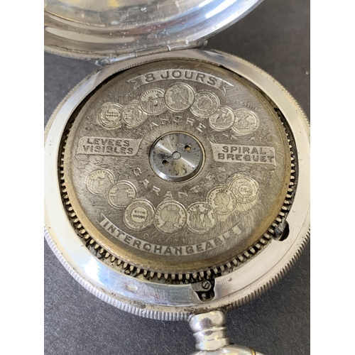 177 - An 800 silver Hebdomas open face 8 day pocket watch, 43mm dia (enamel face with cracks, running at t... 