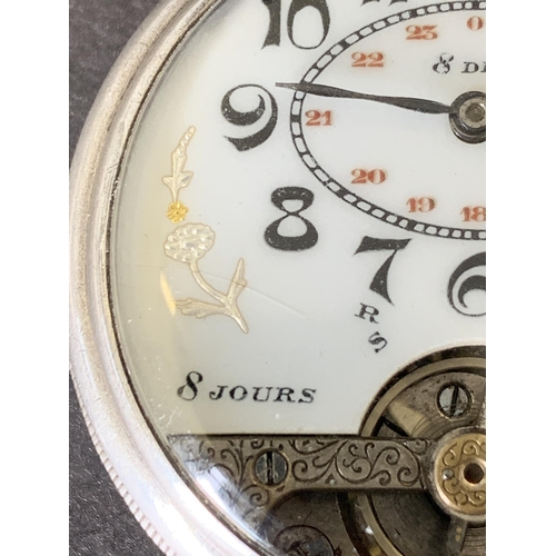 177 - An 800 silver Hebdomas open face 8 day pocket watch, 43mm dia (enamel face with cracks, running at t... 