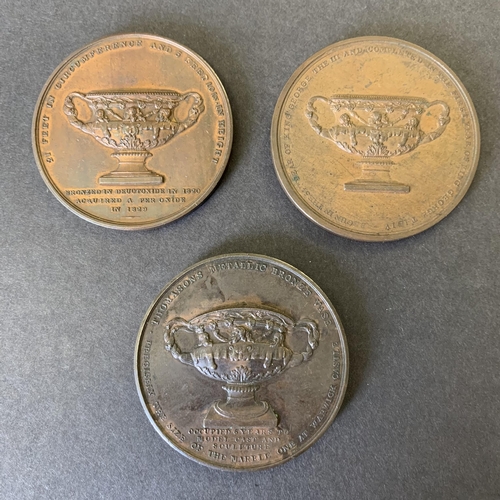 187 - Three Thomason's bronze vase medals, two dated 1829, 54mm dia