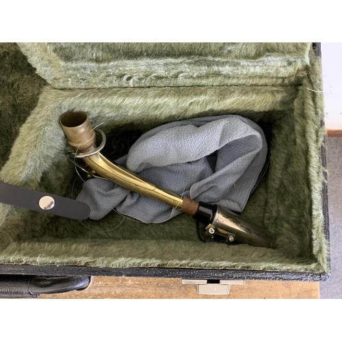 264 - A vintage Musica Steyr saxophone in its original case (looks to be complete, storage marks on metal ... 