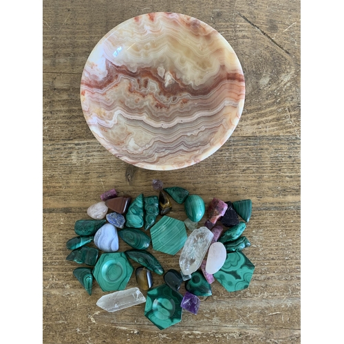 277 - A selection of polished malachite plus other polished stones