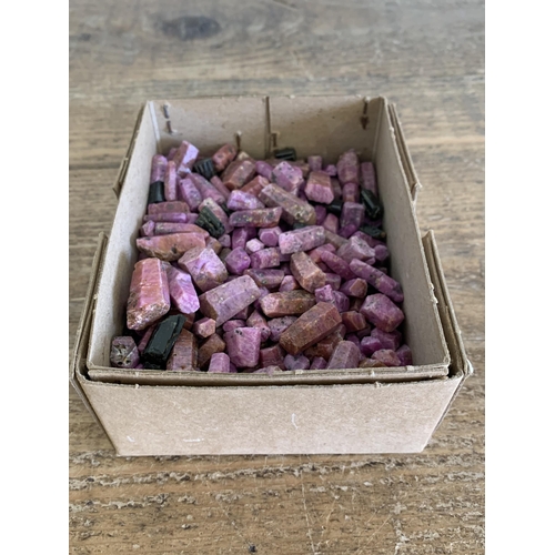 278 - A box of mixed pink stones, top of box reads 'Quartz Xtals on Dolomite', weight approx. 770g