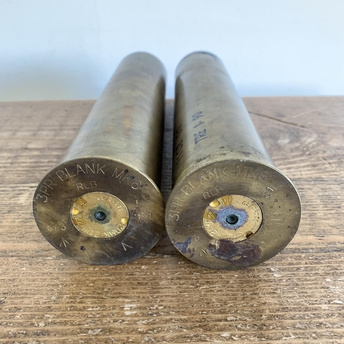 311 - Two military 3 pounder blank MK6 shells, dated 1981, 9 3/4